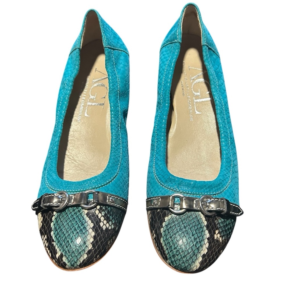 Agl Turquoise Monika Cap Toe Python Print Leather… - image 1
